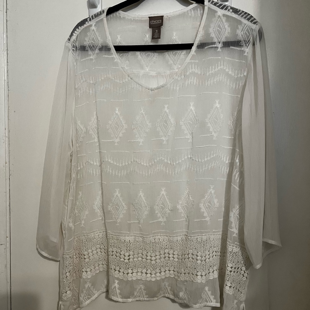 Chicos Size 3 sheer white top